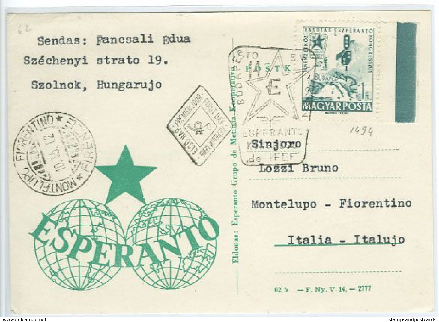 Hongrie FDC Esperanto 1962 Sur Carte Postale Voyagé Italie Hungary Postally Used FDC Postcard To Italy - Esperanto