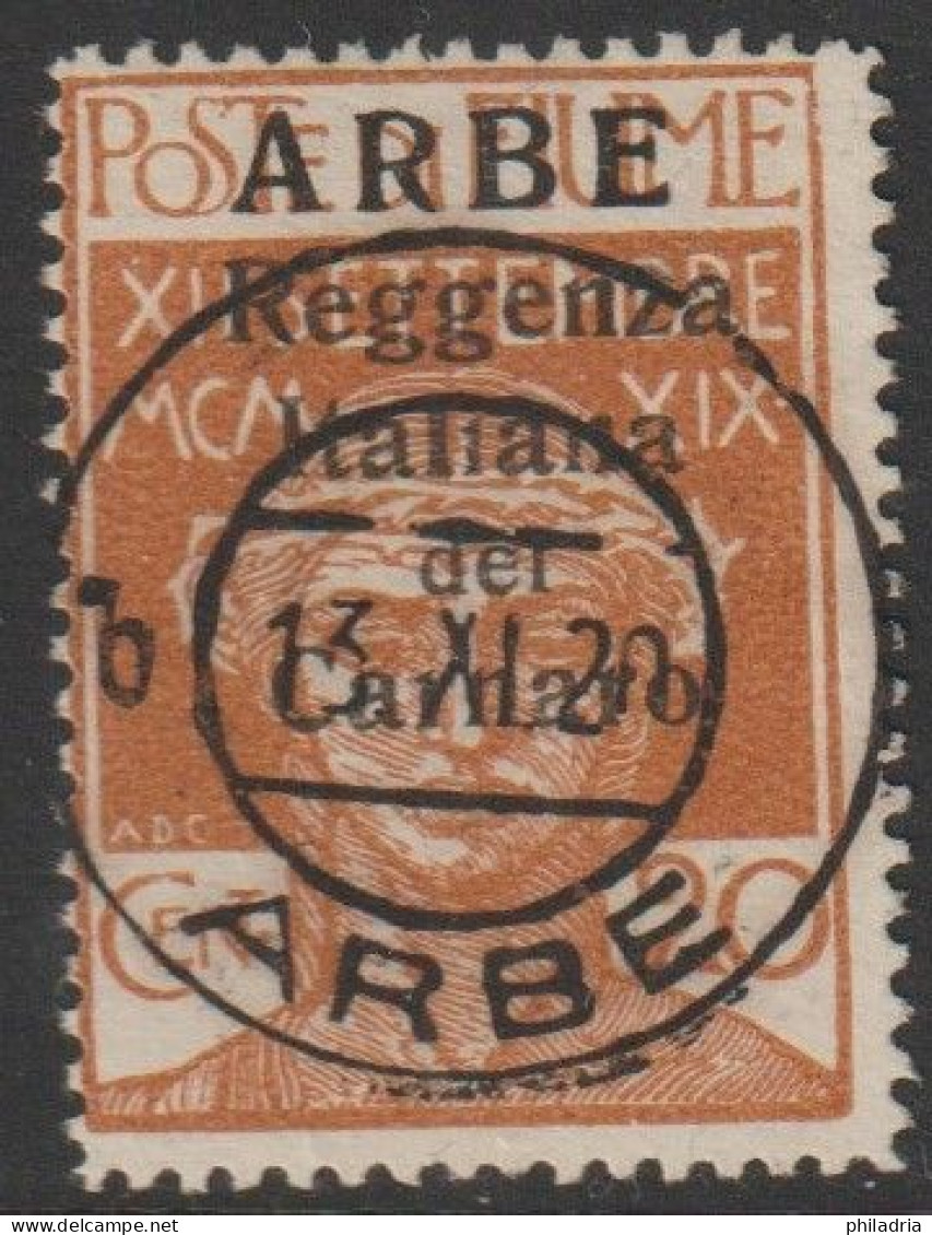 Arbe (Fiume), 1920, 20 Cent., Cancelled, Large ARBE Overprint, Signed Koopman - Arbe & Veglia