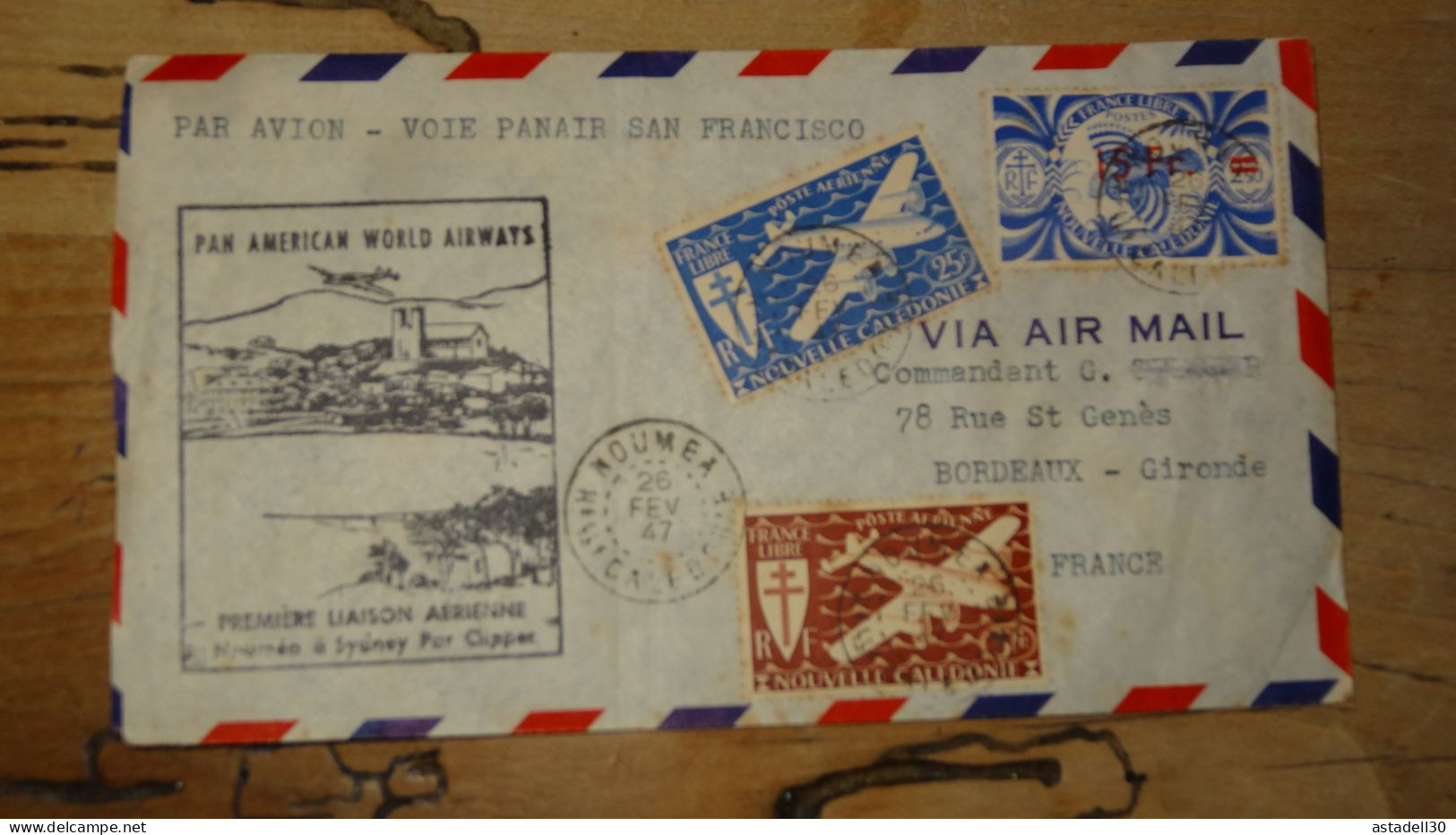 Belle Enveloppe Par PAN AMERICAN , 1ere Liaison, 1947, Noumea Sydney  .... ENV-5013 - Lettres & Documents