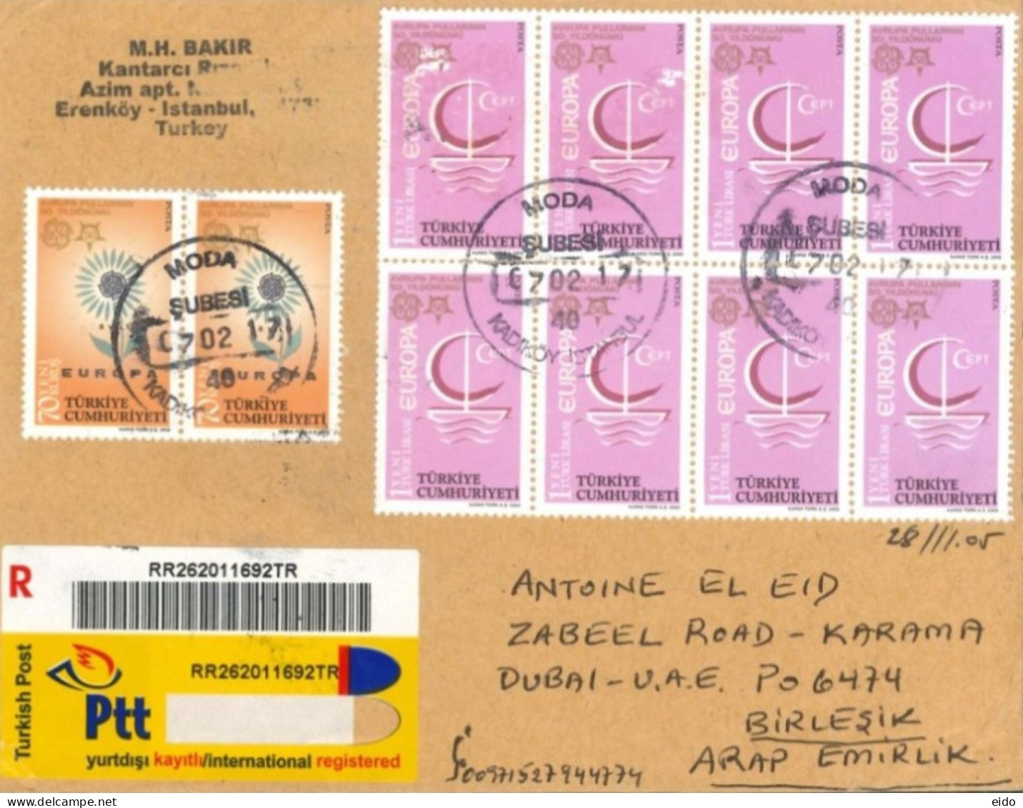 TURKEY  - 2017, REGISTERED STAMPS COVER TO DUBAI.. - Covers & Documents