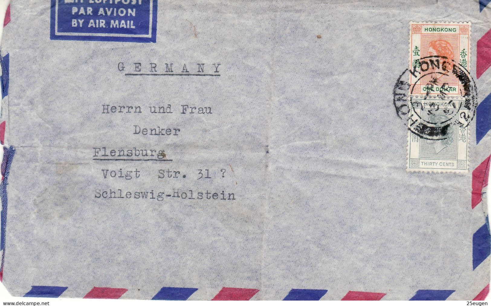 HONG KONG 1957  AIRMAIL LETTER SENT  TO FLENSBURG - Covers & Documents