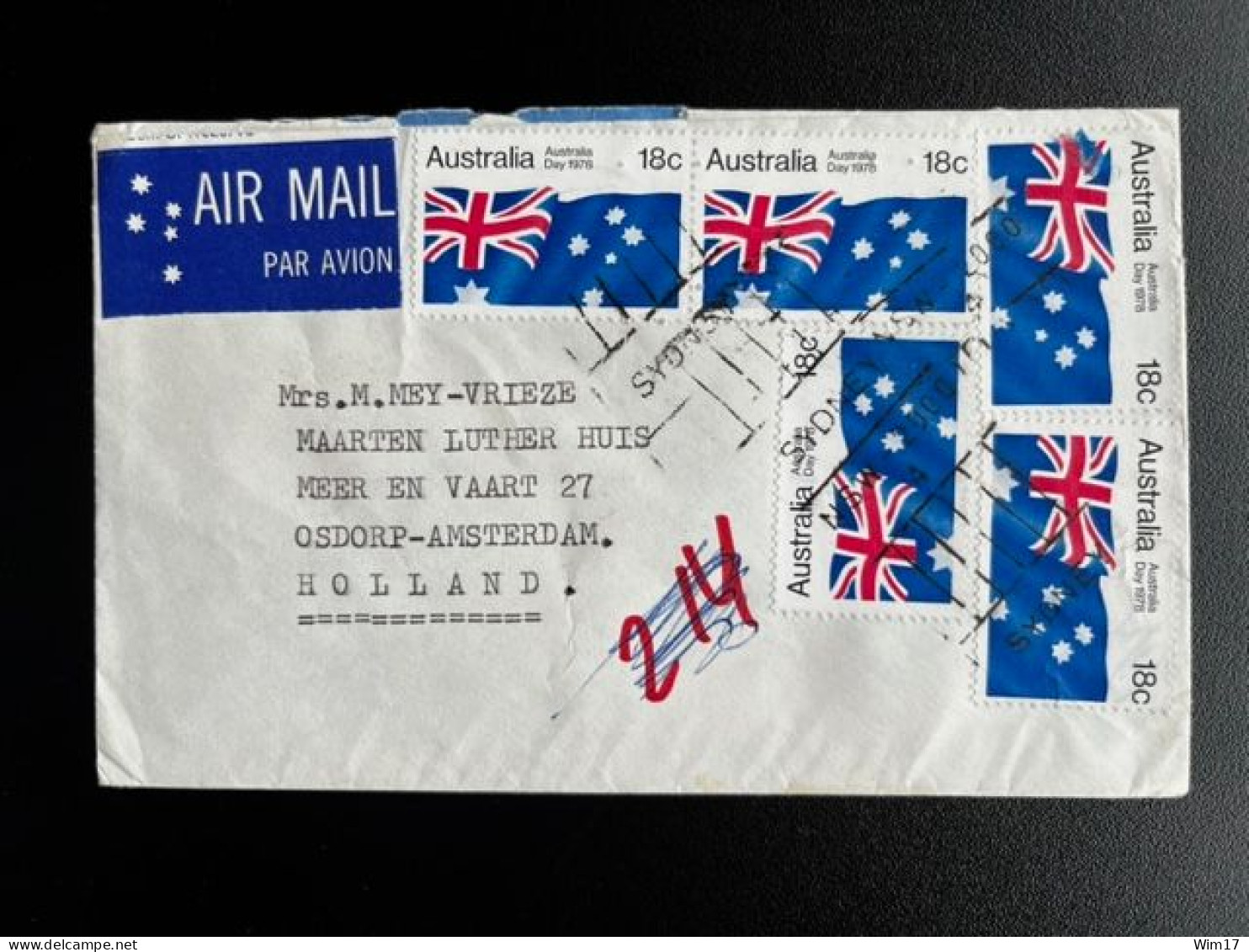 AUSTRALIA AIR MAIL LETTER SYDNEY TO AMSTERDAM NETHERLANDS - Brieven En Documenten