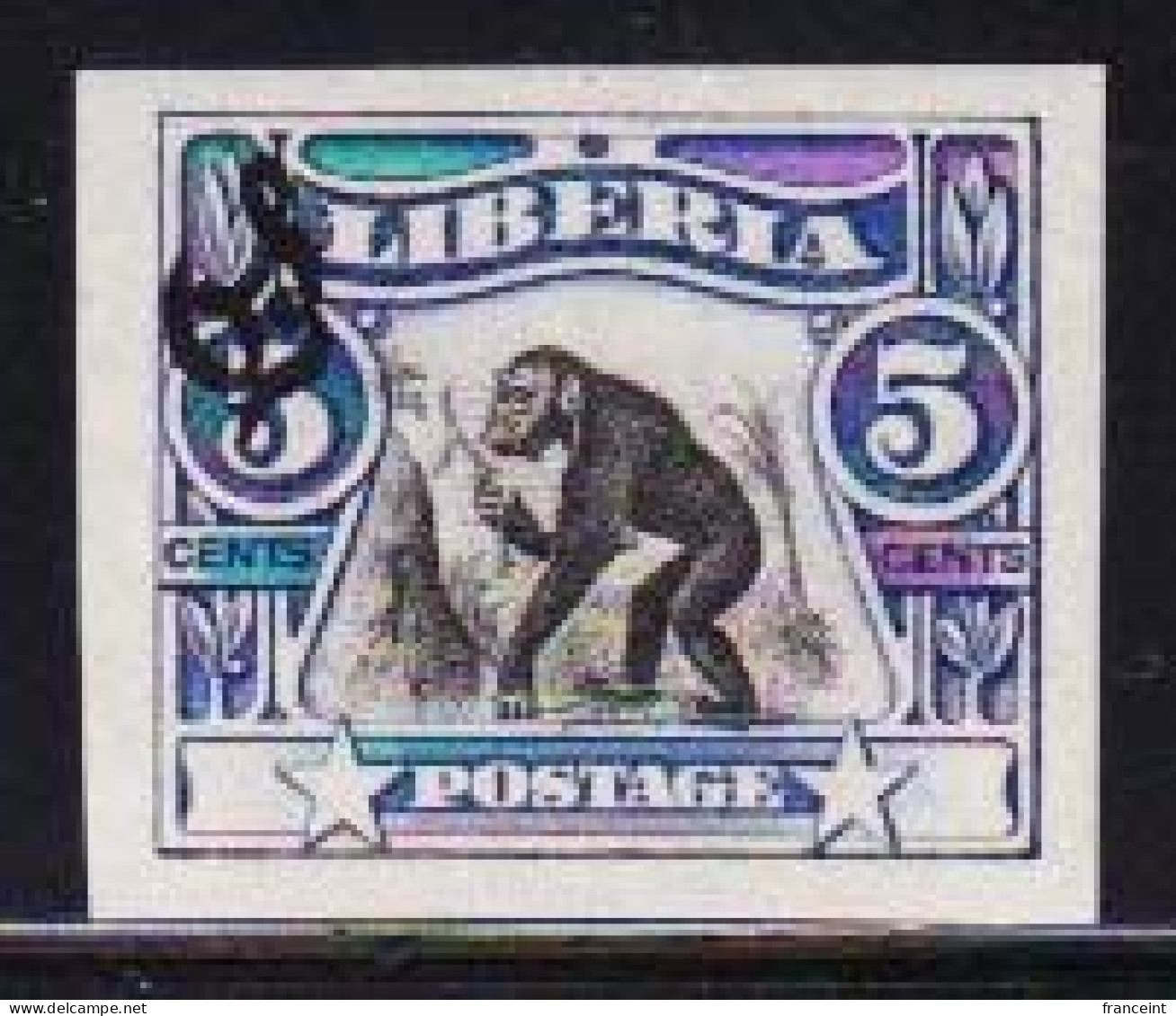 LIBERIA(1906) Chimpanzee. Imperforate. Scott No O48. - Chimpanzees