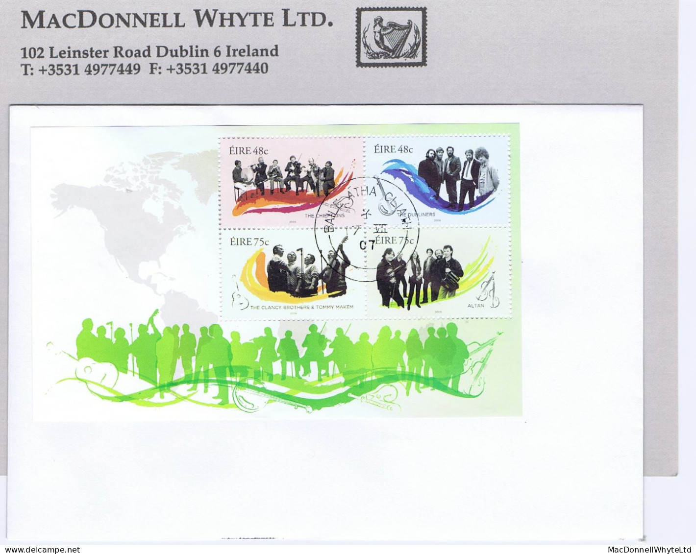 Ireland 2006 Irish Music (first Issue) Miniature Sheet 48c+48c, 75c+75c Fine Used Cds On Plain Envelope - Used Stamps