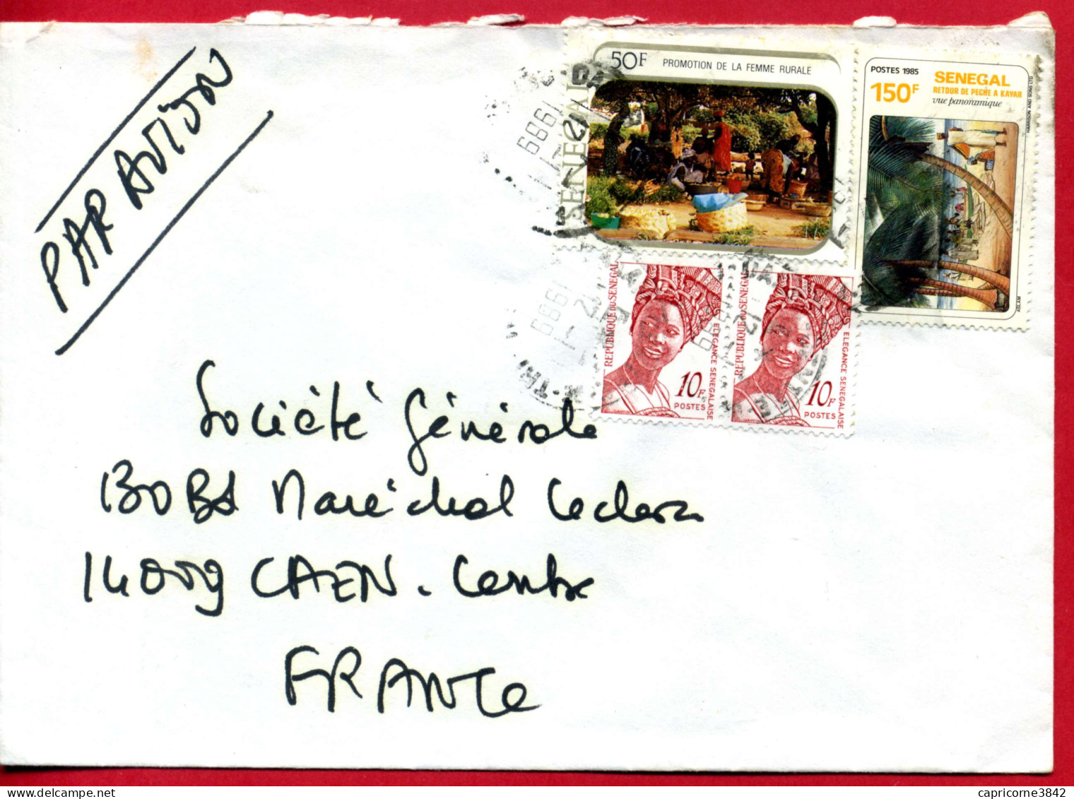 1989 - Senegal - Courrier Pour La France - Tp Femme Rurale N° 539 + Retour De Pêche N° 647 + Elégance Sénégalaise N°555 - Sénégal (1960-...)