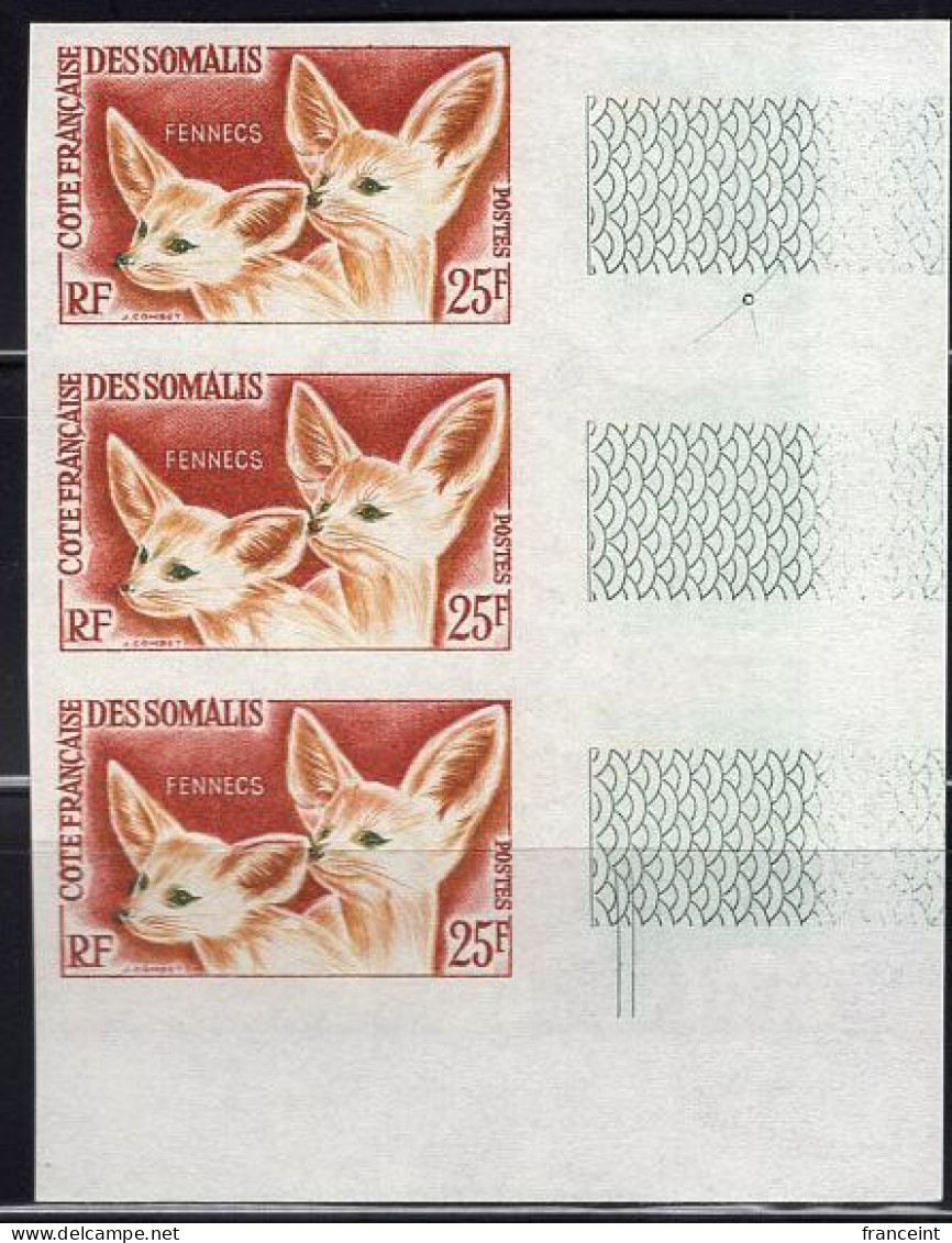 SOMALI COAST(1962) Fennecs. Imperforate Strip Of 3. Scott No 290, Yvert No 308. - Altri & Non Classificati