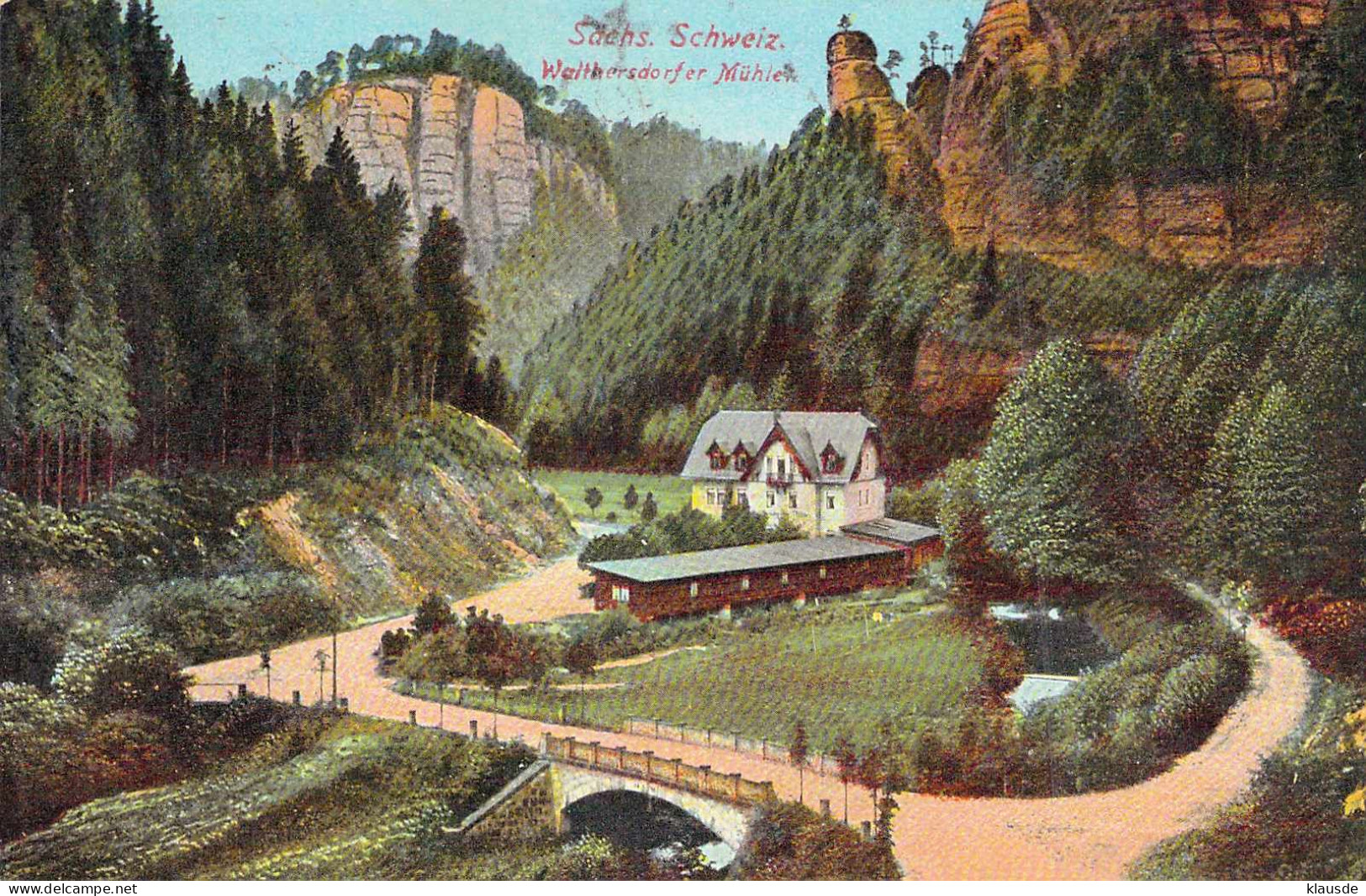 Sächs.Schweiz - Waltersdorfer Mühle Gel.1922 Schöne Inflafrankatur - Hohnstein (Sächs. Schweiz)