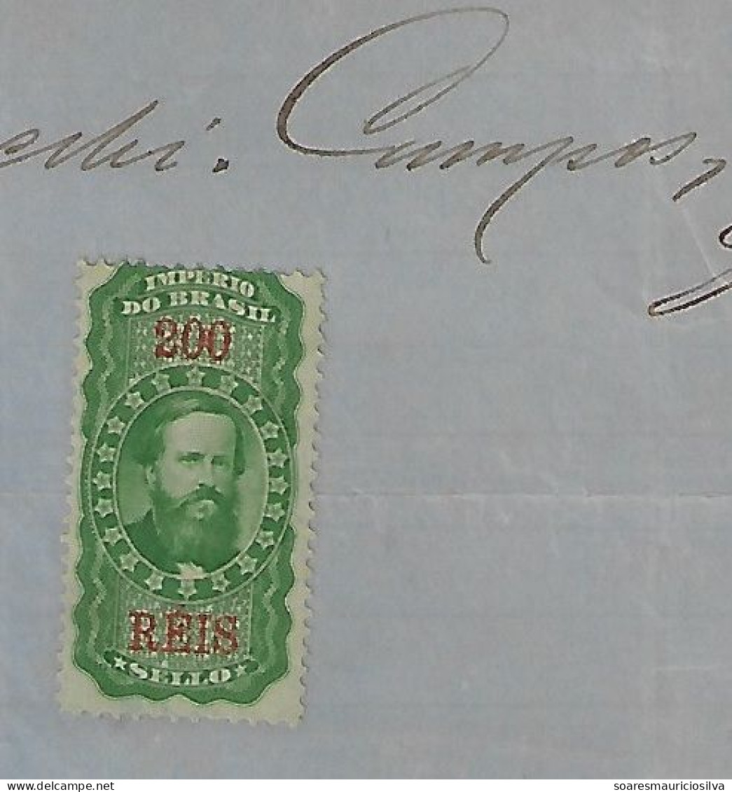 Brazil 1870 Receipt Issued In Campos Tax Stamp Emperor Pedro II 200 Réis - Storia Postale