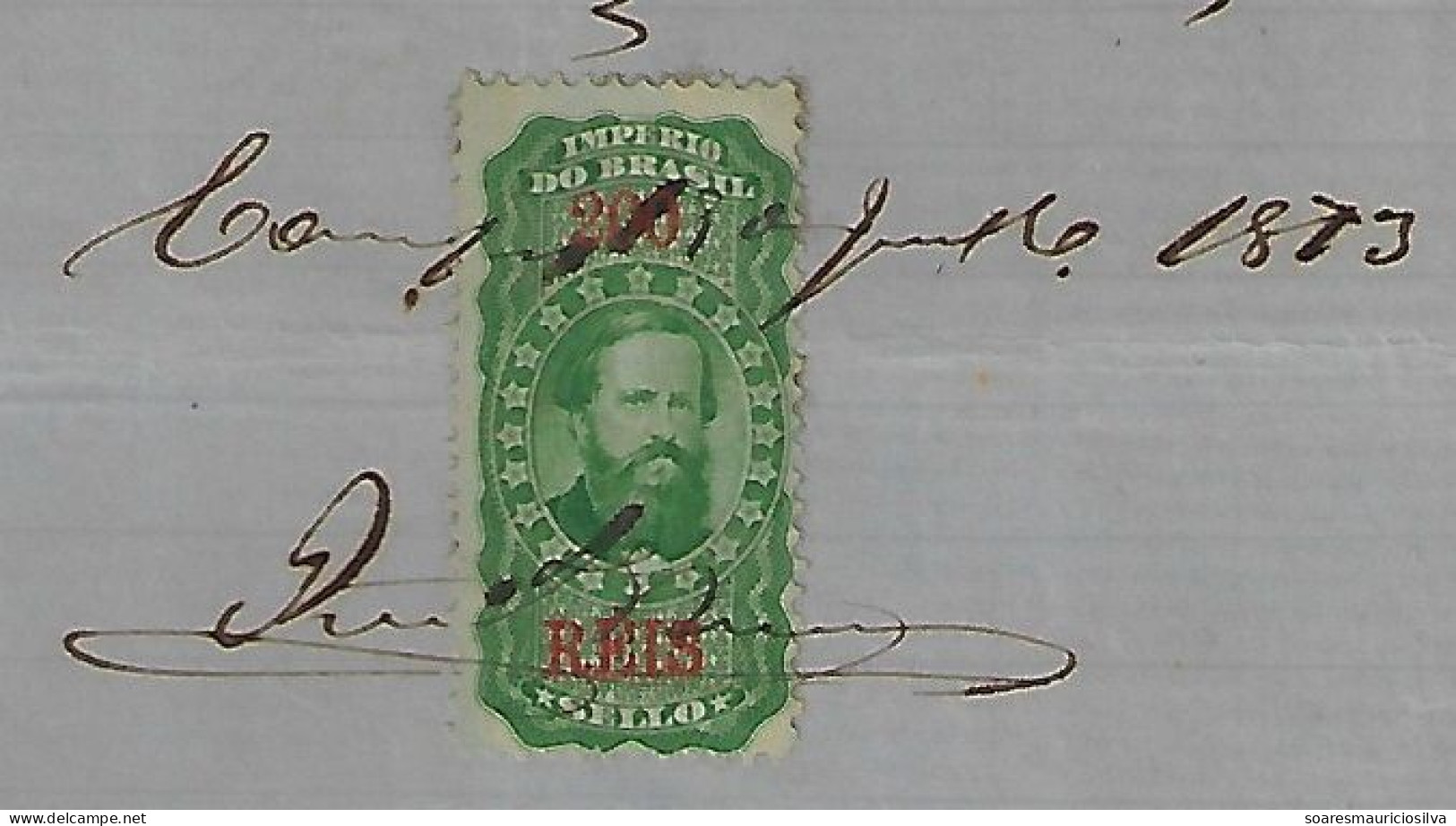 Brazil 1873 Receipt Issued In Campos Tax Stamp Emperor Pedro II 200 Réis - Lettres & Documents