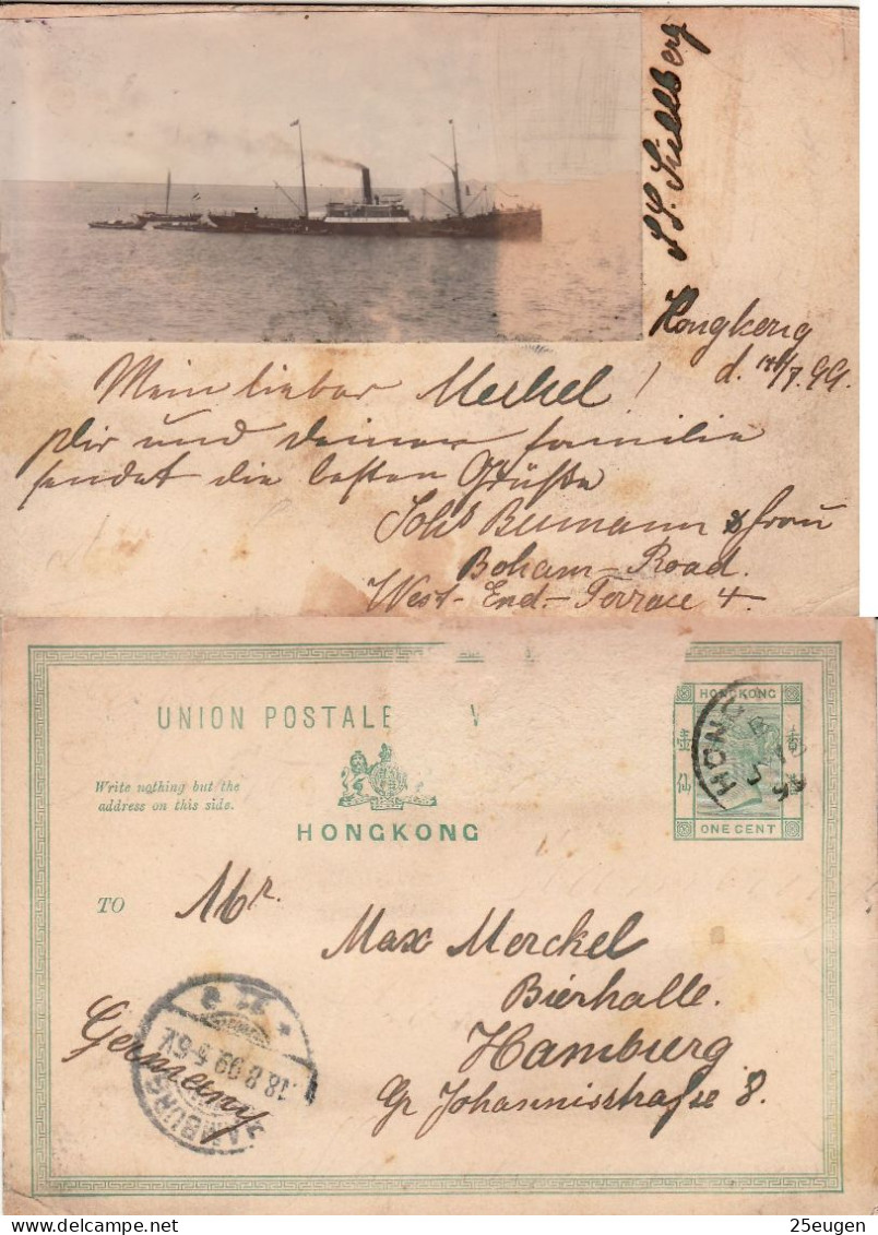 HONG KONG 1899  POSTCARD SENT FROM HONG KONG TO HAMBURG - Lettres & Documents