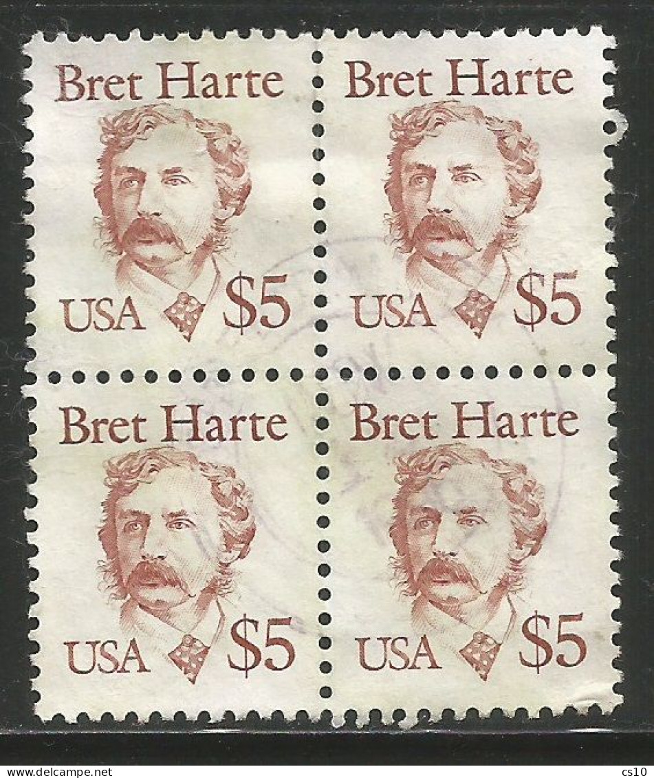 USA 1987 High Value 5$ Great Americans Bret Harte SC.#2196 MI#1941 Yv.#1772 In VFU Block4 Quartina - Bandes & Multiples