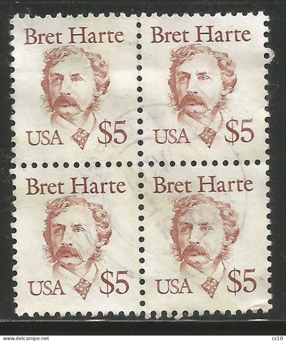 USA 1987 High Value 5$ Great Americans Bret Harte SC.#2196 MI#1941 Yv.#1772 In VFU Block4 Quartina - Collections