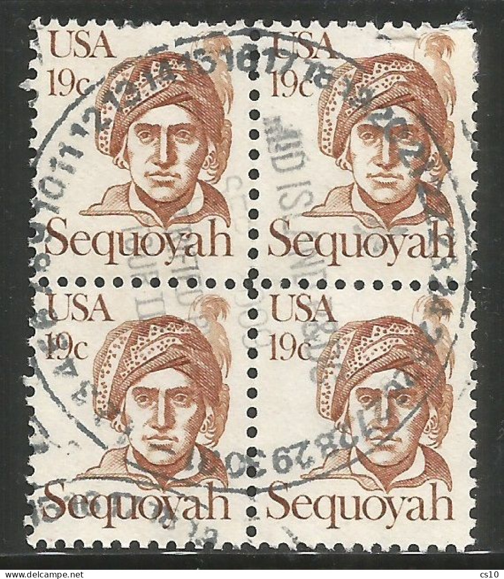 USA 1980 Great Americans C.19 Sequoyah  SC.#1859 MI#1452  In VFU Block4 Quartina - Bandes & Multiples