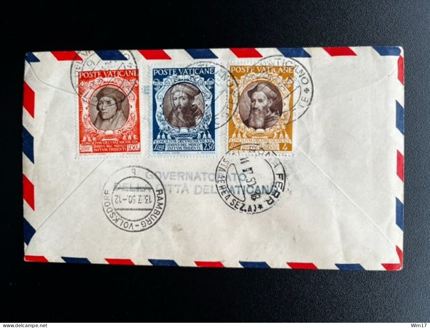 VATICAN VATICANE 1950 REGISTERED AIR MAIL LETTER TO HAMBURG 11-07-1950 VATICAAN VATICANO RACCOMANDATA - Storia Postale