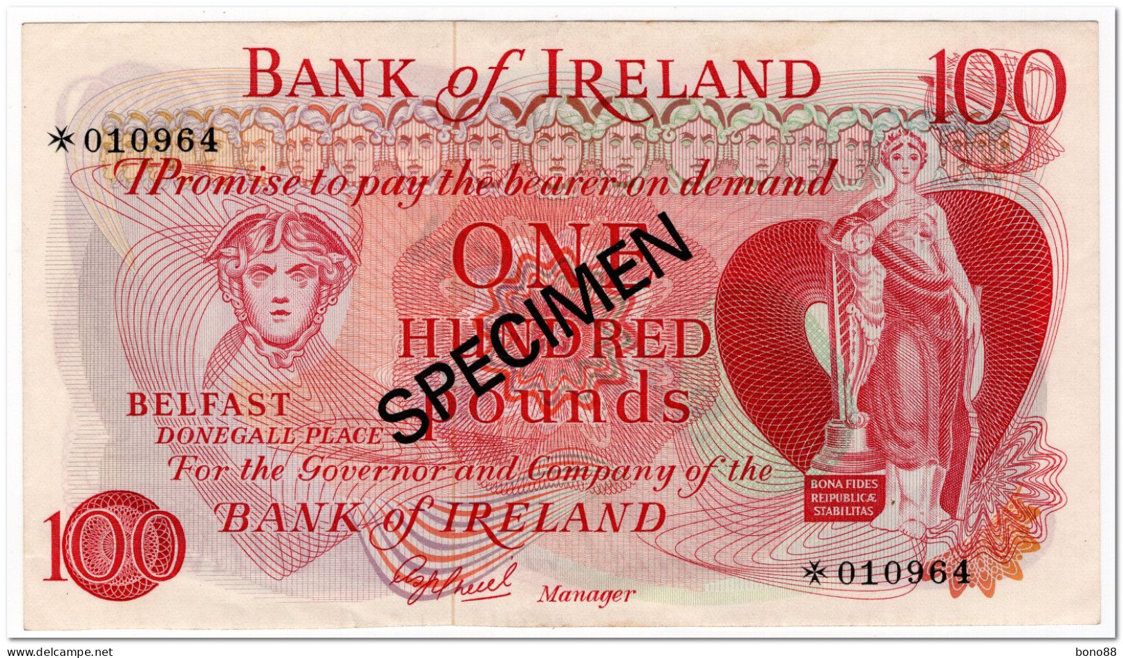 NORTHERN IRELAND, 100 POUNDS,1978,P.64b-CSI,SPECIMEN,AU - Ireland