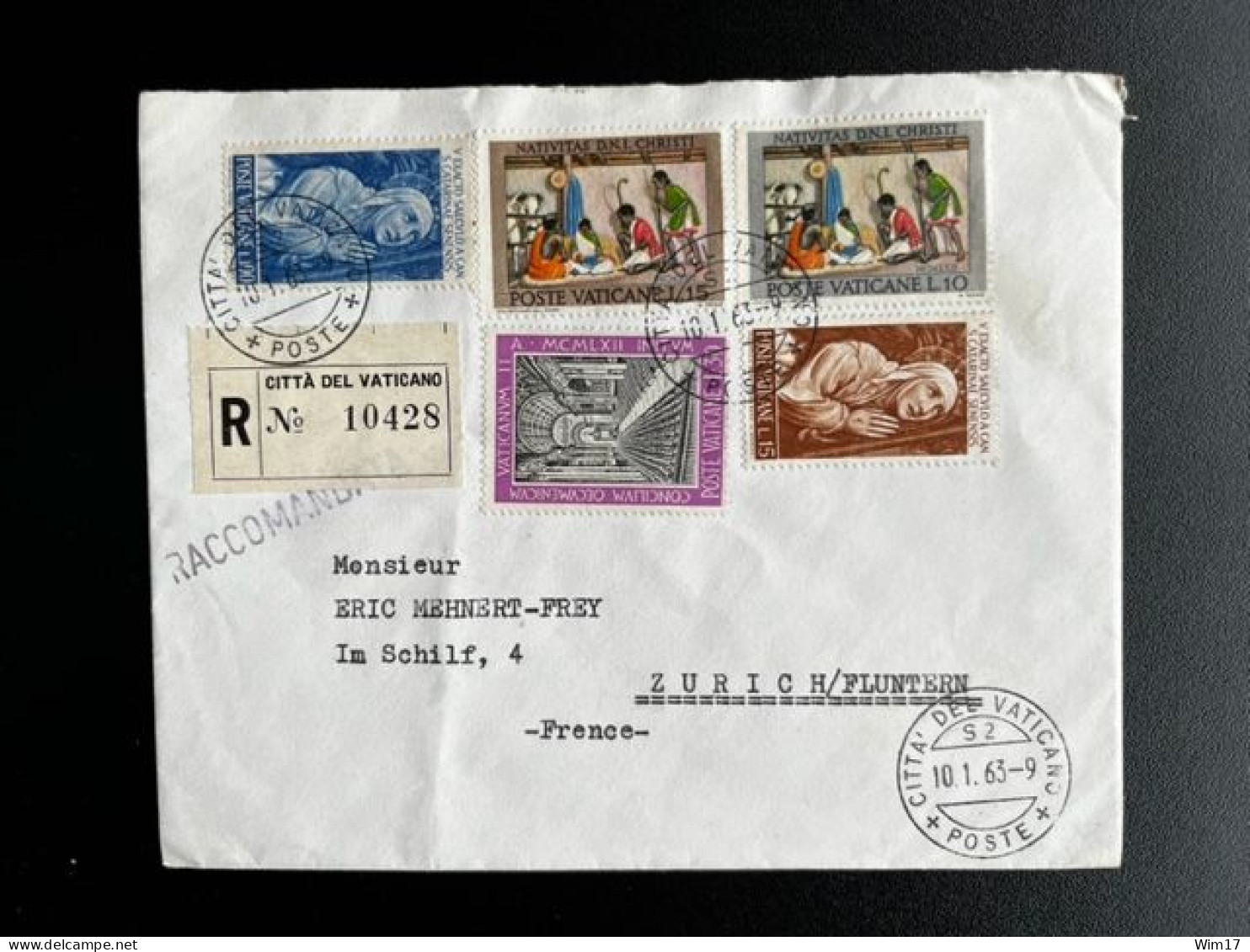 VATICAN VATICANE 1963 REGISTERED LETTER TO ZURICH 10-01-1963 VATICAAN VATICANO RACCOMANDATA - Covers & Documents