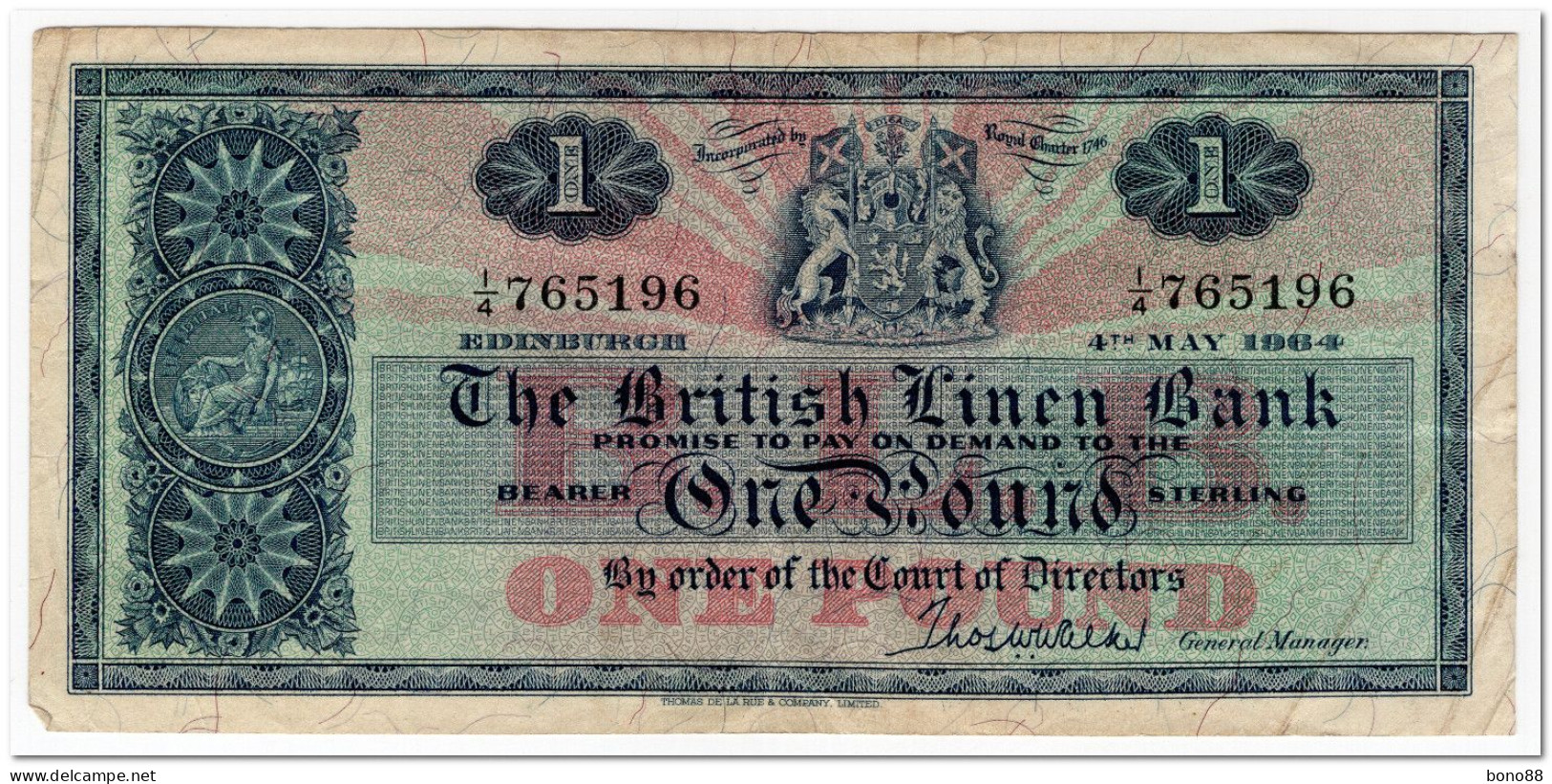 SCOTLAND,THE BRITISH LINEN BANK,1 POUND,1964,P.166c,VF - 1 Pound