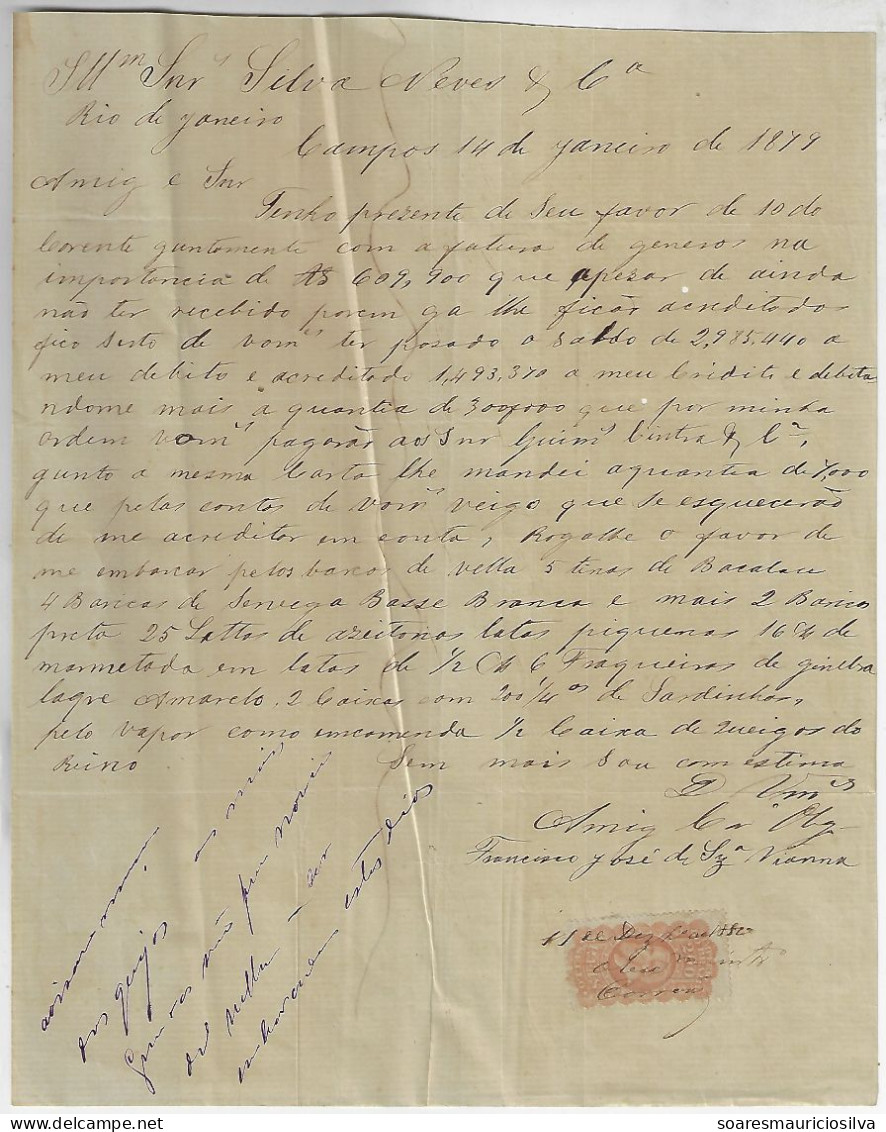 Brazil 1879 Receipt Issued In Campo Tax Stamp Emperor Pedro II 200 Réis - Lot 2 - Cartas & Documentos