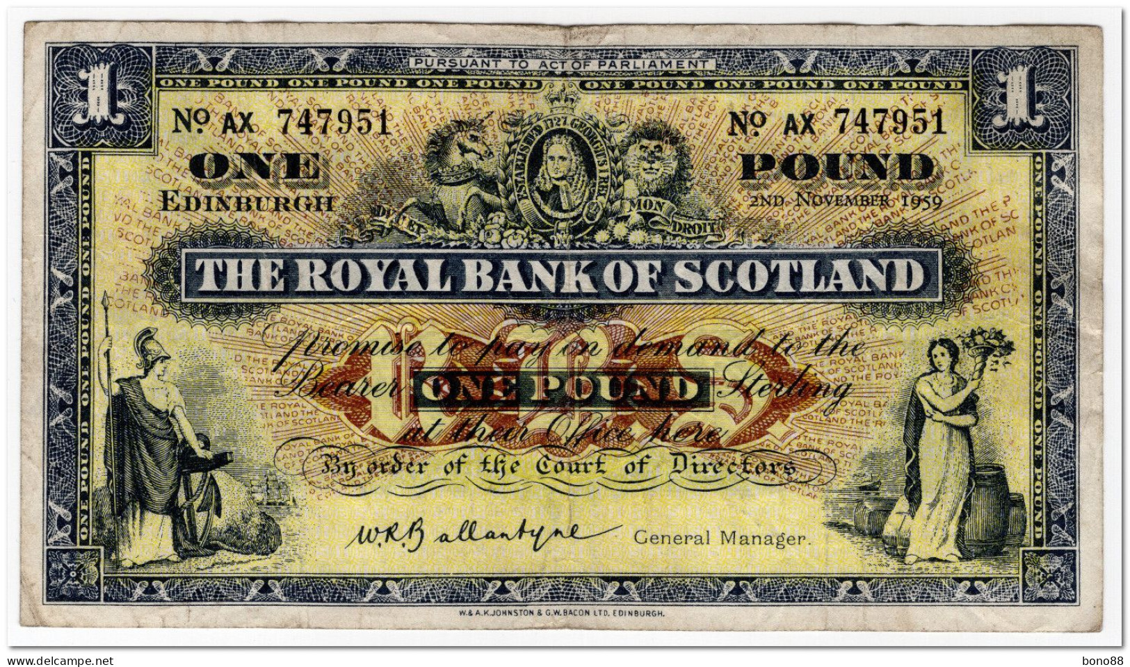 SCOTLAND,THE ROYAL BANK OF SCOTLAND,1 POUND,1959,P.324b,F-VF - 1 Pound