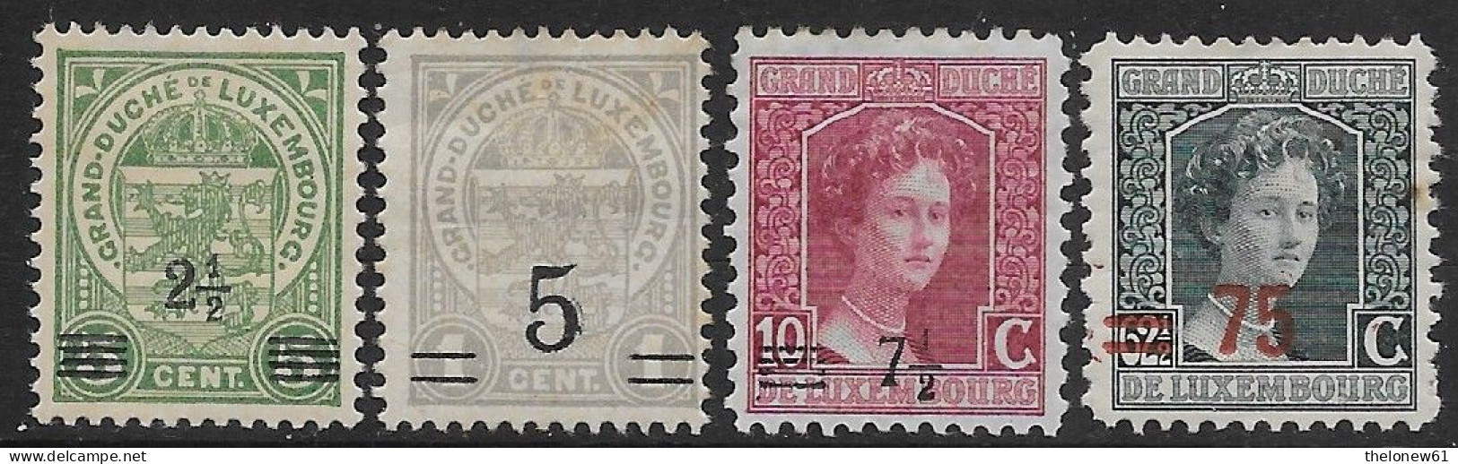 Lussemburgo Luxembourg 1915 Surcharged With New Value 4val Mi N.107,109,113,117 MH * - 1914-24 Marie-Adélaida