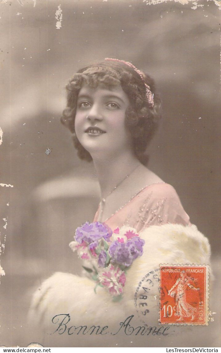 NOUVEL AN - Bonne Année - Happy New Year - Portrait Femme - Carte Postale Ancienne - Neujahr