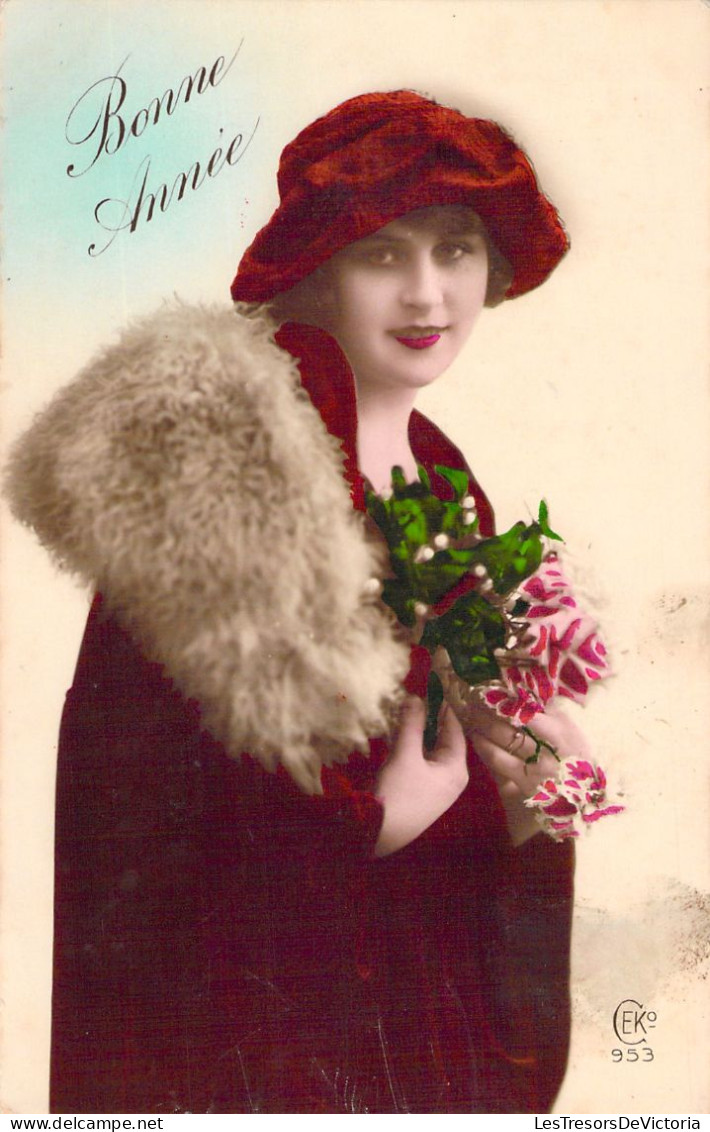 NOUVEL AN - Bonne Année - Happy New Year - Portrait Femme - Carte Postale Ancienne - Neujahr