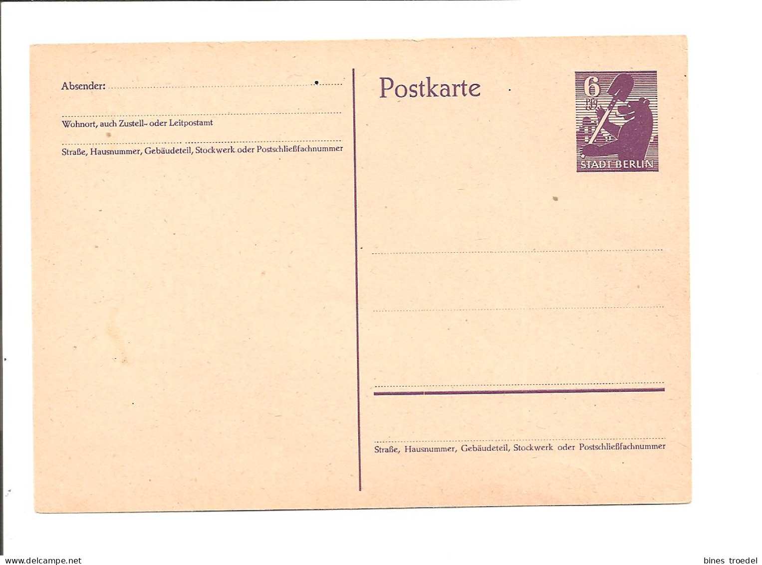 Sowjet. Zone P 2 ** - 6 Pf Berliner Bär Ohne PLZ-Kreis - Cartes Postales - Neuves