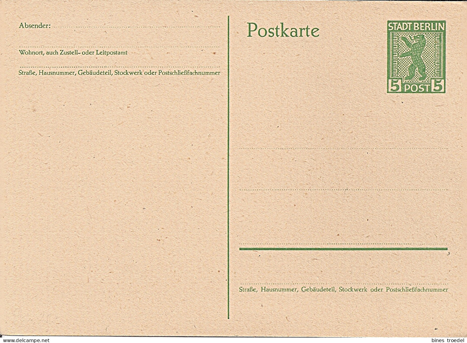 Sowjet. Zone P 1 ** - 5 Pf Berliner Bär Ohne PLZ-Kreis - Cartes Postales - Neuves