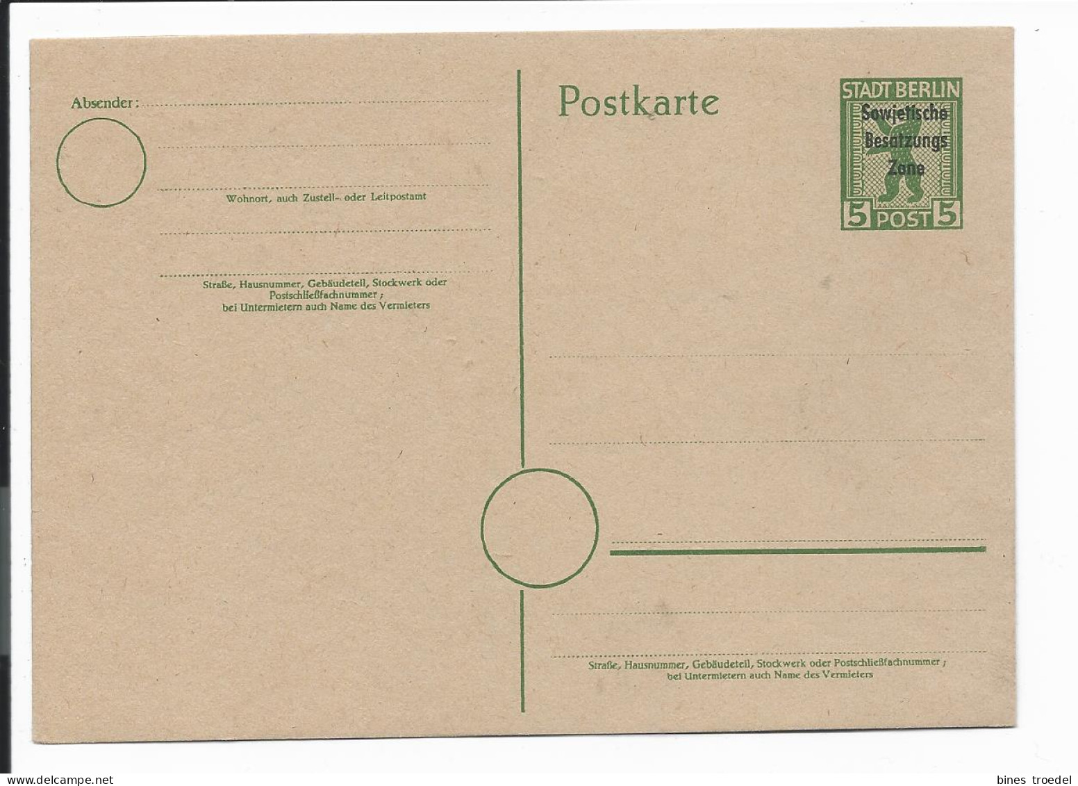 Sowjet. Zone P 34 ** - 5 Pf Berliner Bär M. Aufdruck - Postcards - Mint