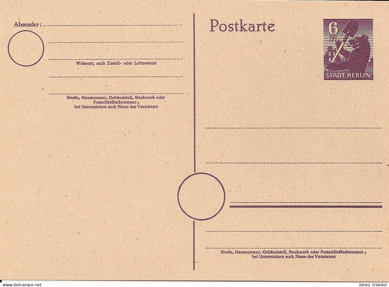 Sowjet. Zone P 4 B ** - 6 Pf Berliner Bär  - Postcards - Mint