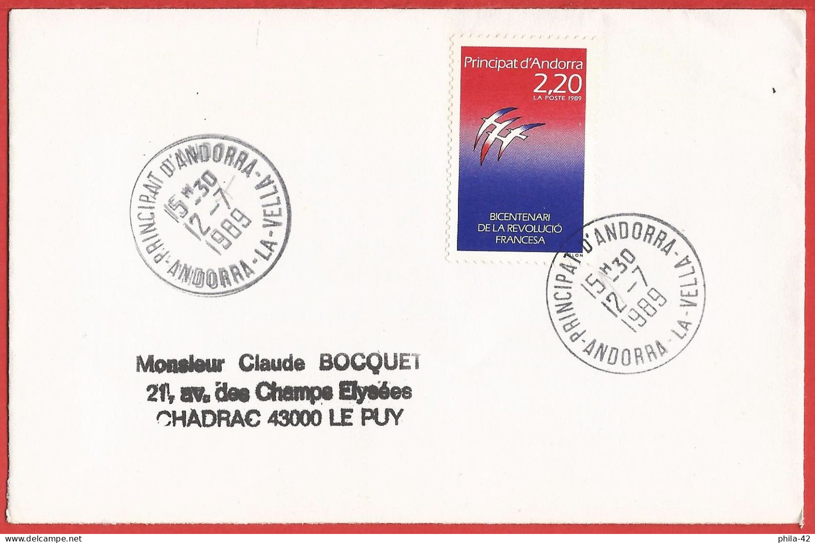 French Andorra 1989 - Mi 397 - YT 376 ( French Revolution - 200 Years ) - Covers & Documents