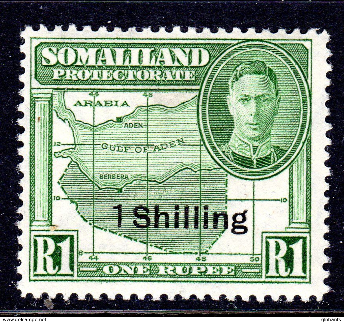 SOMALILAND PROTECTORATE - 1951 KGVI 1/- ON 1R DEFINITIVE STAMP FINE MOUNTED MINT MM * SG 132 - Somaliland (Protectorate ...-1959)