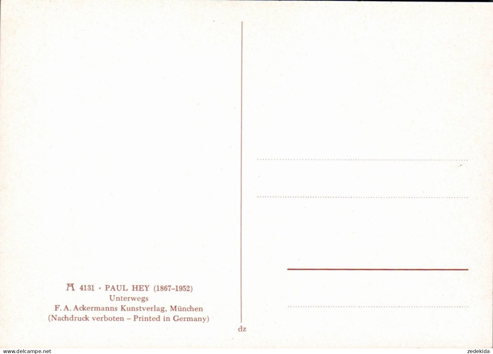 F7110 - Paul Hey Künstlerkarte - Unterwegs - Verlag Ackermann 4131 - Hey, Paul