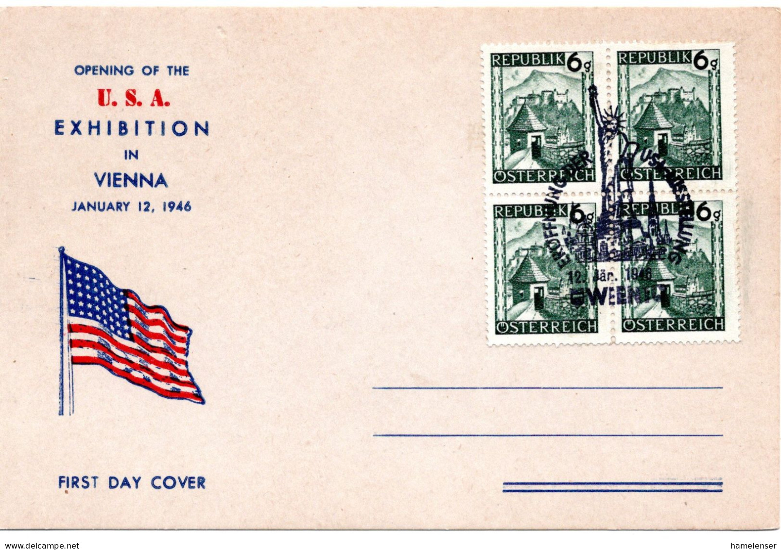 60857 - Österreich - 1946 - 6g Landschaften 田 A SoKte M SoStpl WIEN - ... USA-AUSSTELLUNG - Storia Postale