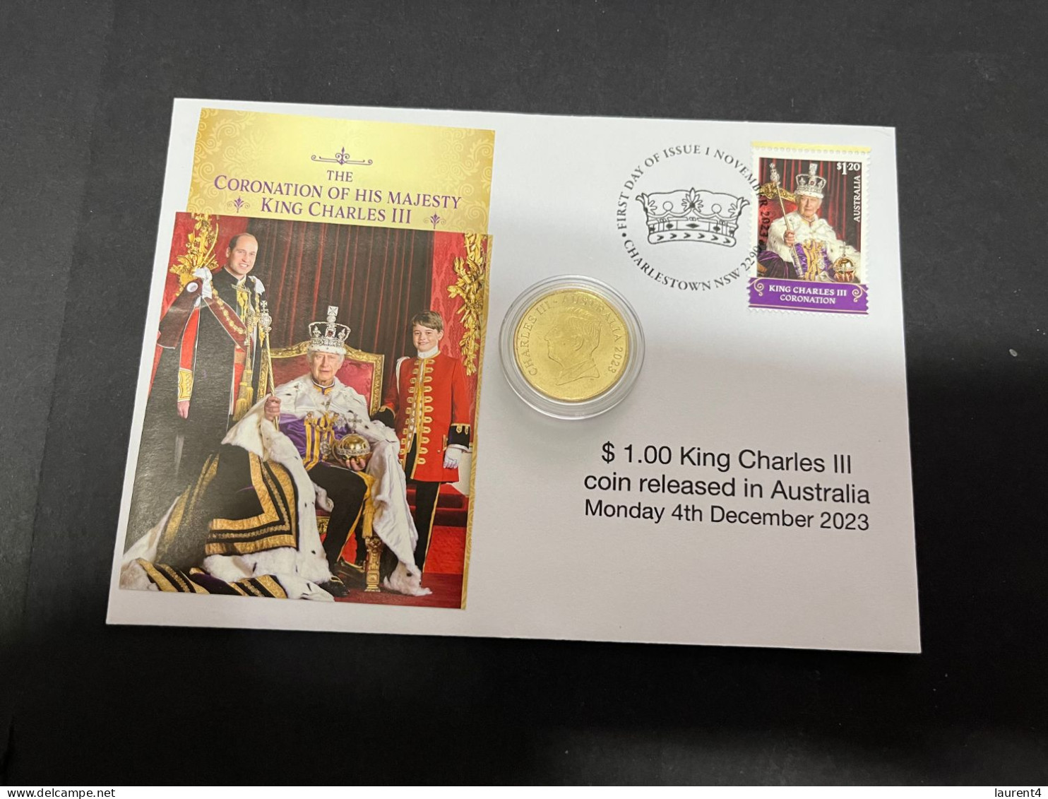 (6-12-2023) (1 W 30A) $ 1.00 King Charles III Newly Relased Australian Coin (issued 4-12-2023) Cover With King Stamp M/s - Dollar