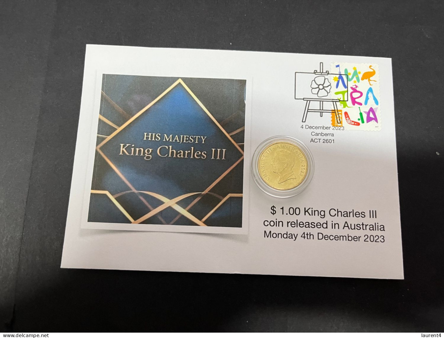 (6-12-2023) (1 W 30A) $ 1.00 King Charles III Newly Relased Australian Coin (issued 4-12-2023) Cover With OZ Stamp - Dollar