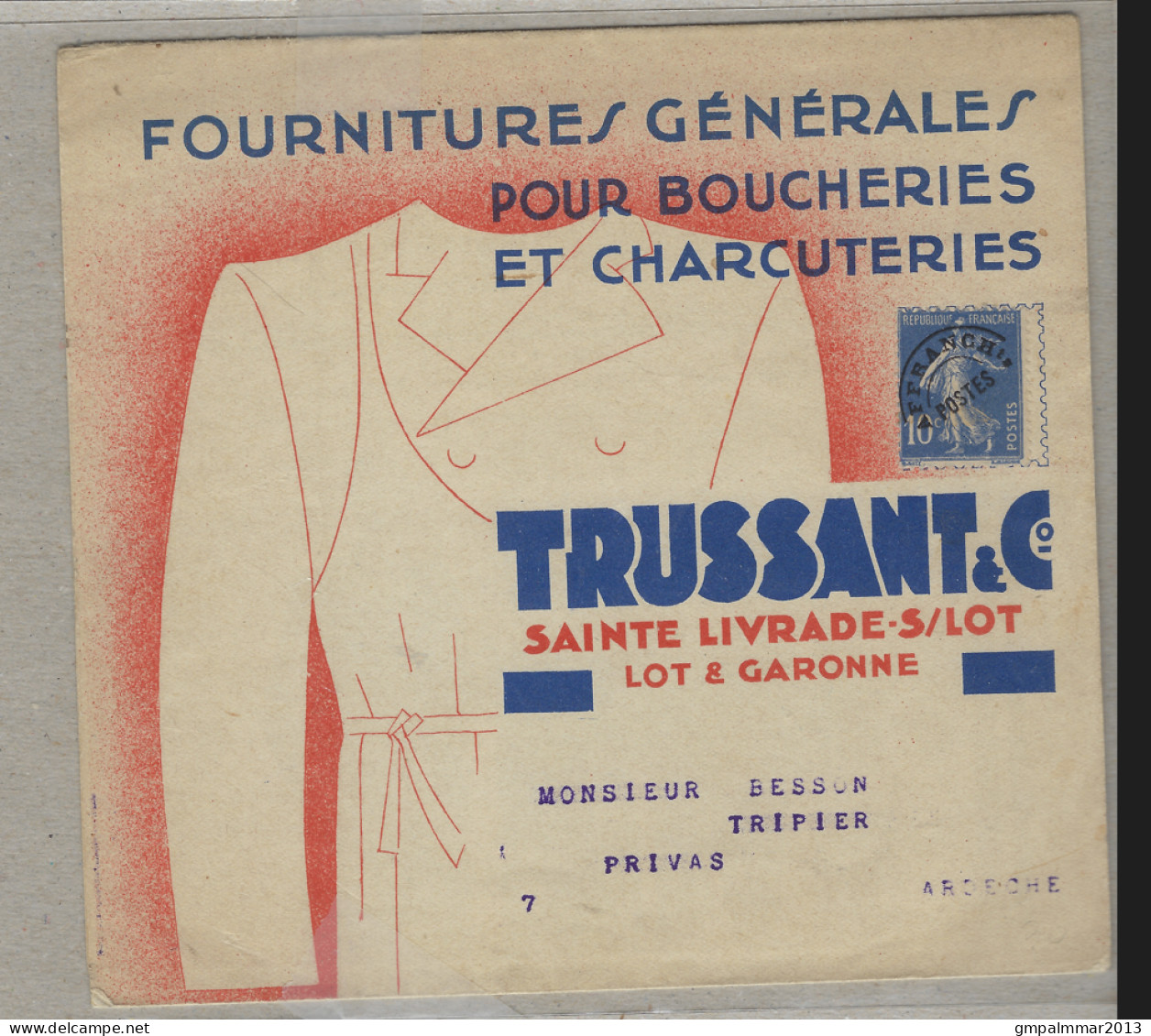 PREO FRANCE SEMEUSE Yvert NR. 52a On TRUSSANT & C° Advertising Card , RARE / RRR . LOT 279 - Other & Unclassified