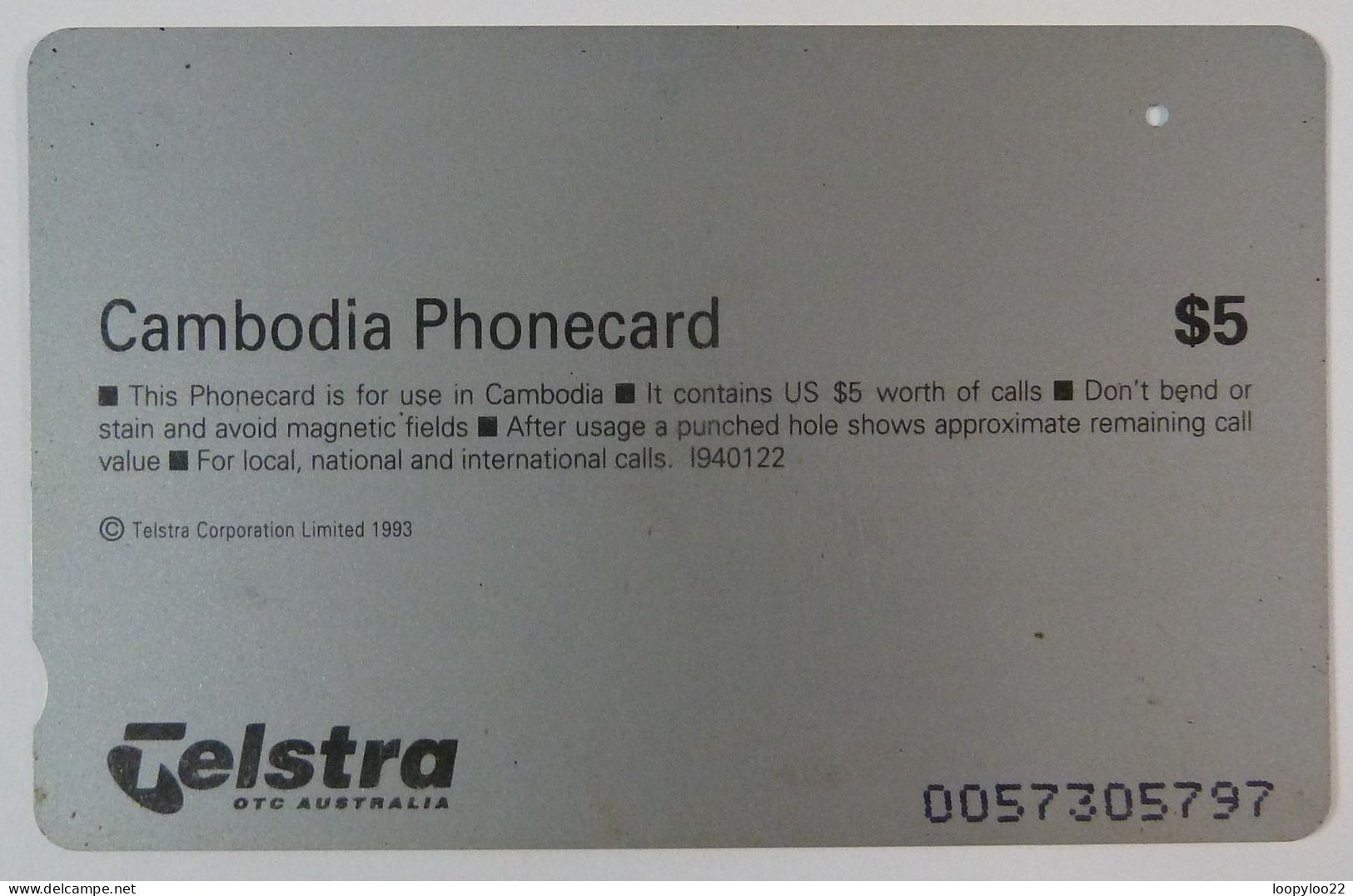 CAMBODIA - Anritsu - Telstra - ANGKOR RUINS - Smaller $5 - Used - Cambodja