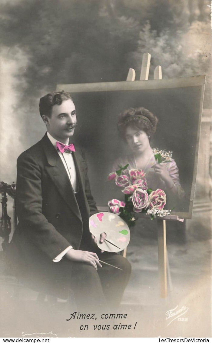 COUPLE - Aimez, Comme On Vous Aime! - Un Homme Peignant Le Portrait De Sa Belle - Carte Postale Ancienne - Malerei & Gemälde