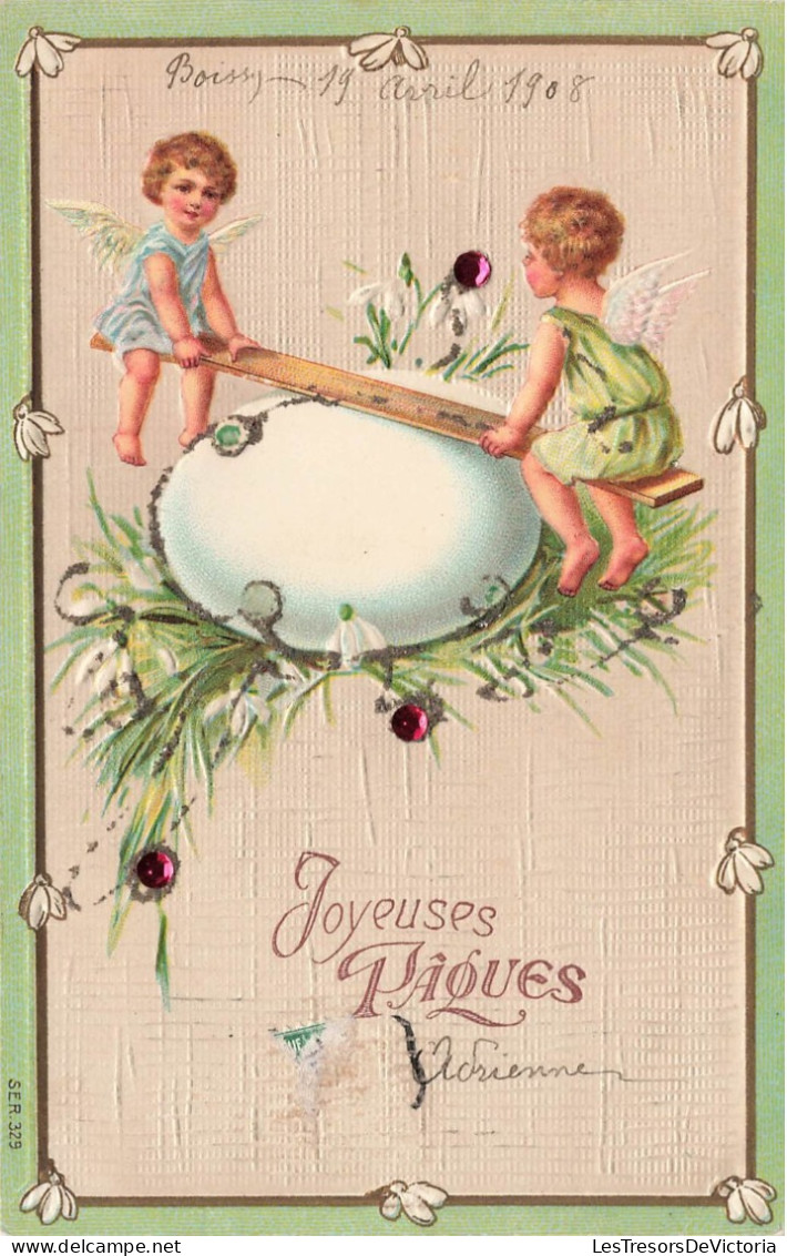 FÊTES ET VOEUX - Pâques - Des Enfants Jouant Au Balançoire Sur Un Oeuf - Colorisé - Carte Postale Ancienne - Ostern