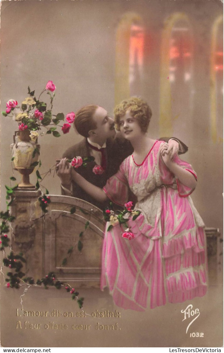 COUPLE - L'amour Dit On Est Obstiné - Flor - Colorisé - Carte Postale Ancienne - Couples