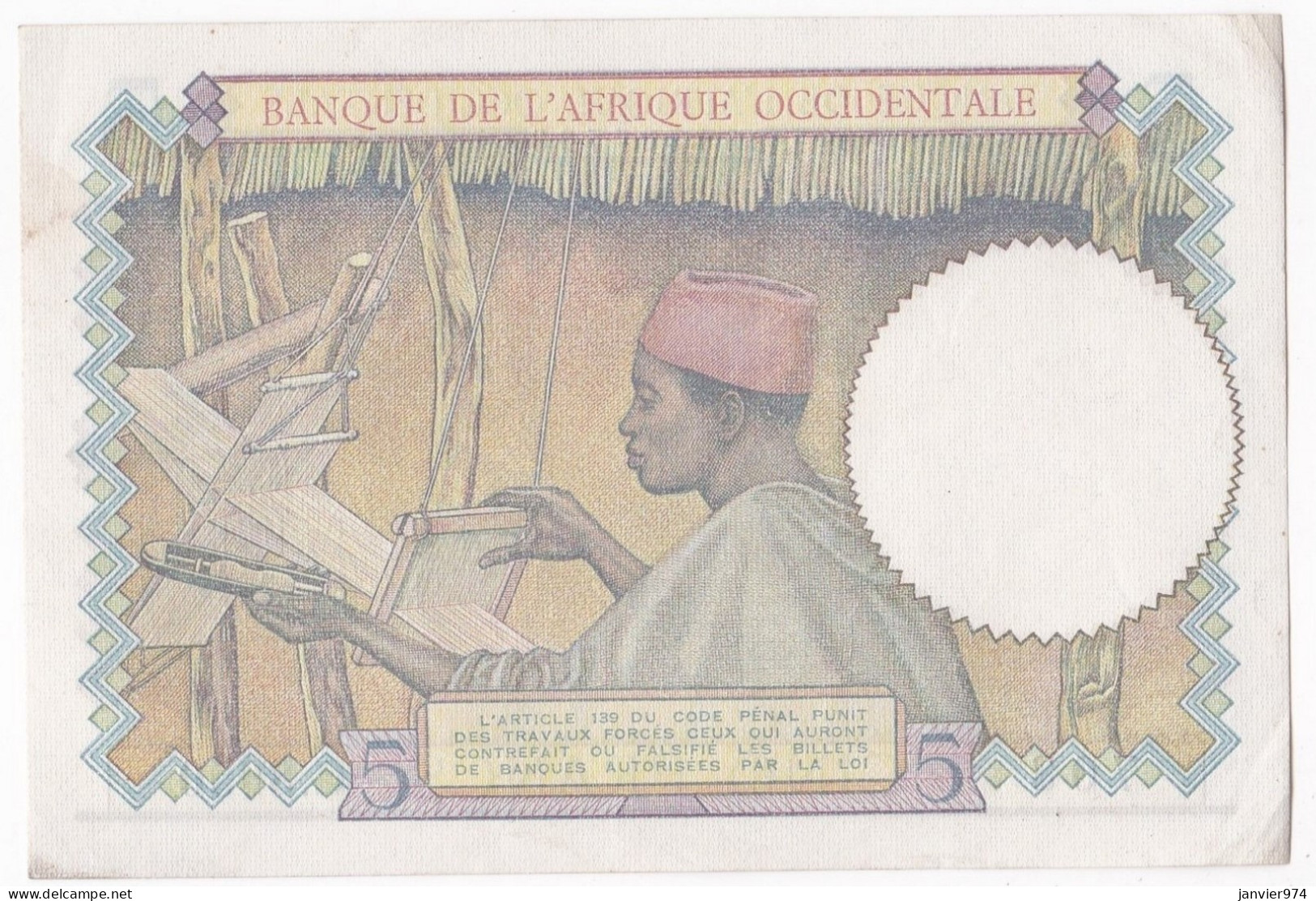 Banque De L'Afrique Occidentale 5 Francs 6 3 1941, Alph : C 8050 N° 708, Non Circuler, Avec Son Craquant D’origine - Andere - Afrika