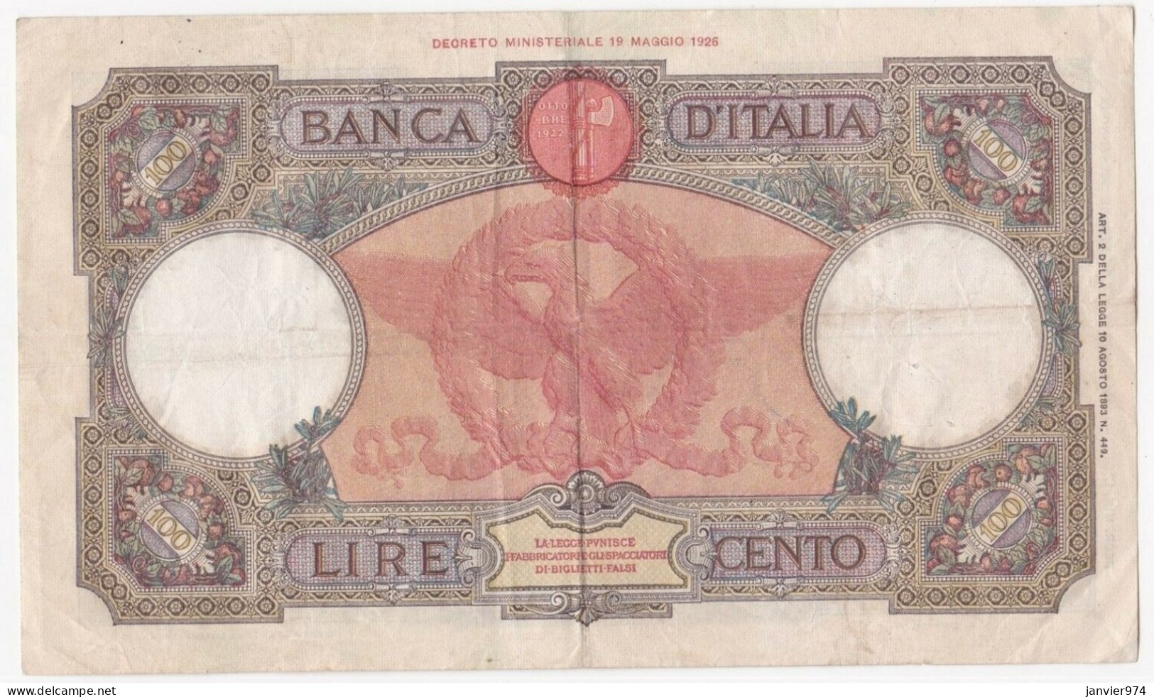 Banca D’Italia. 100 Lire Capranesi 17 Juin 1935. Alphabet B 131, N°4761 . TTB - 100 Liras