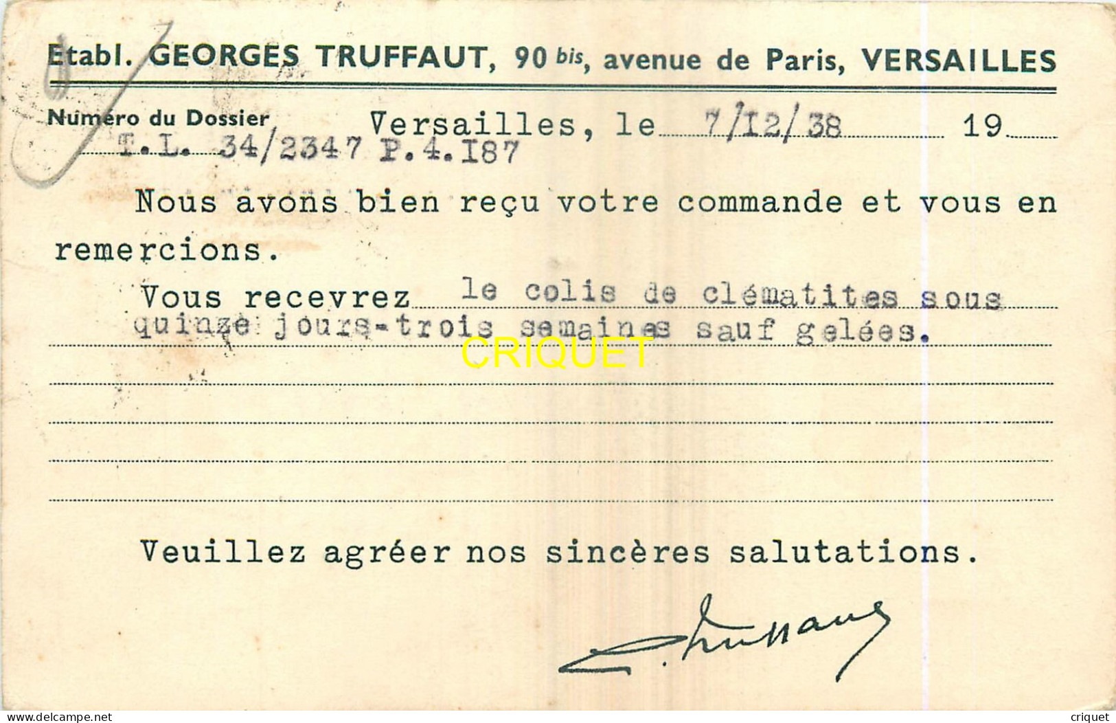 78 Le Chesnay, Carte Publicitaire Pour Les établissements Truffaut - Le Chesnay