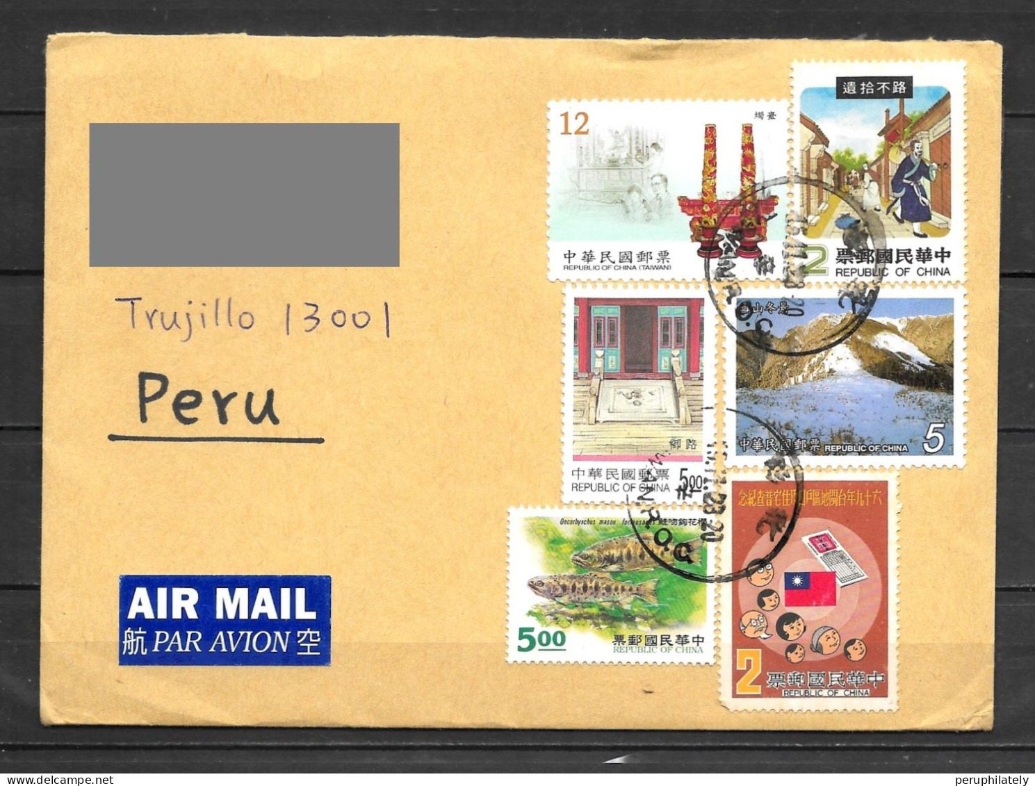 Taiwan Cover With Recent Used Stamps Sent To Peru - Usados