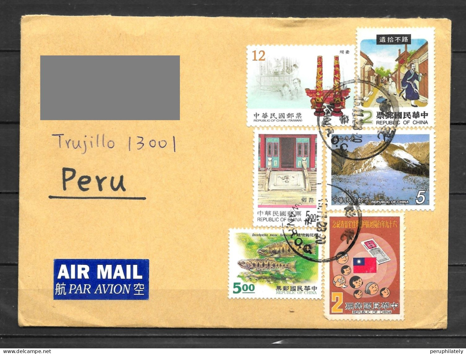 Taiwan Cover With Recent Used Stamps Sent To Peru - Gebraucht