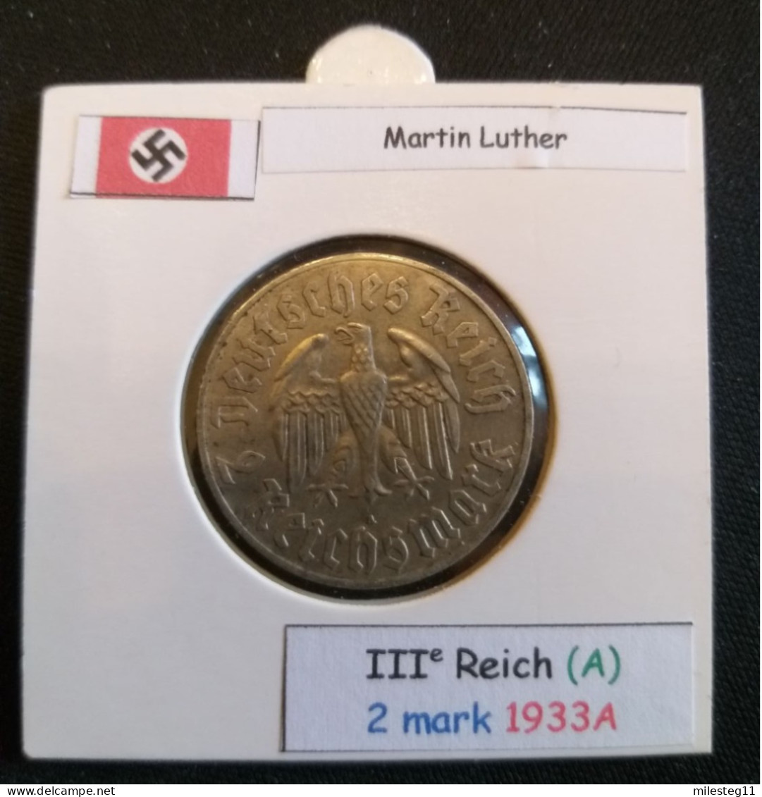 Pièce De 2 Reichsmark De 1933A (Berlin) Martin Luther RARE - 2 Reichsmark