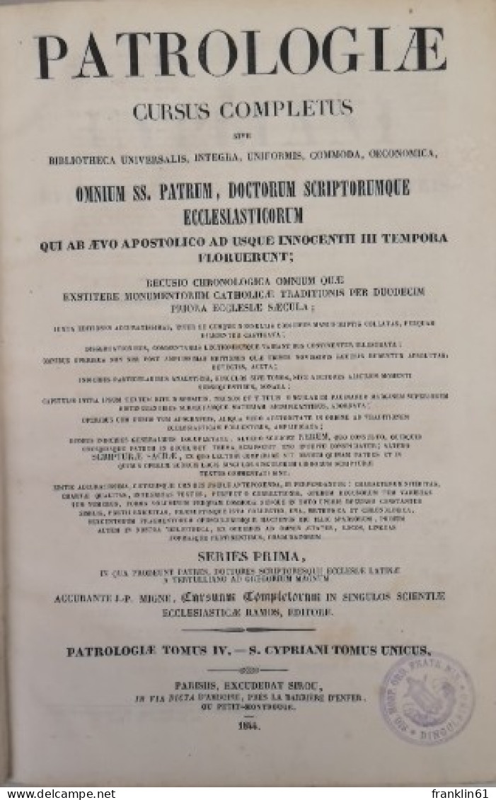 Patrologiae Cursus Completus, Sive Bibliotheca Universalis, Integra, Uniformis, Commoda, Oeconomica, Omnium SS - Léxicos