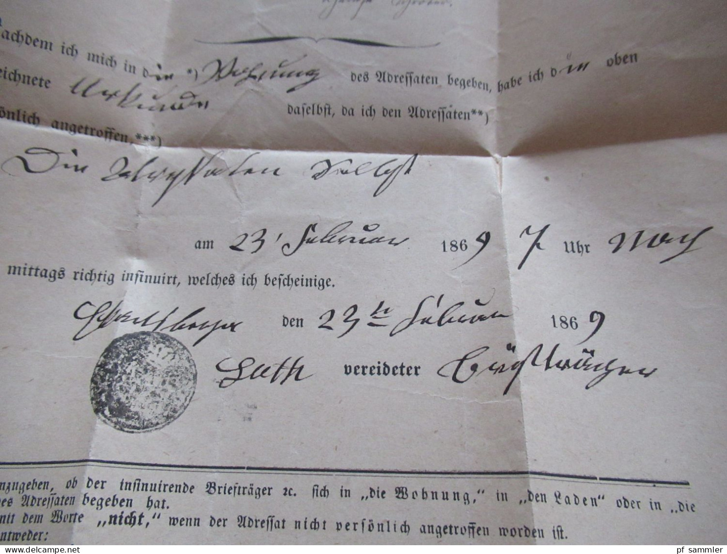 AD Sachsen 1869 und 1870 2x Post Behändigungs Schein und 1x Faltbrief Ohne Inhalt! Stempel K1 Eckartsberge