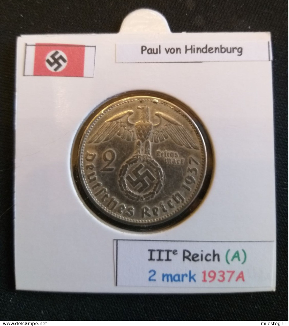 Pièce De 2 Reichsmark De 1937A (Berlin) Paul Von Hindenburg (position A) - 2 Reichsmark